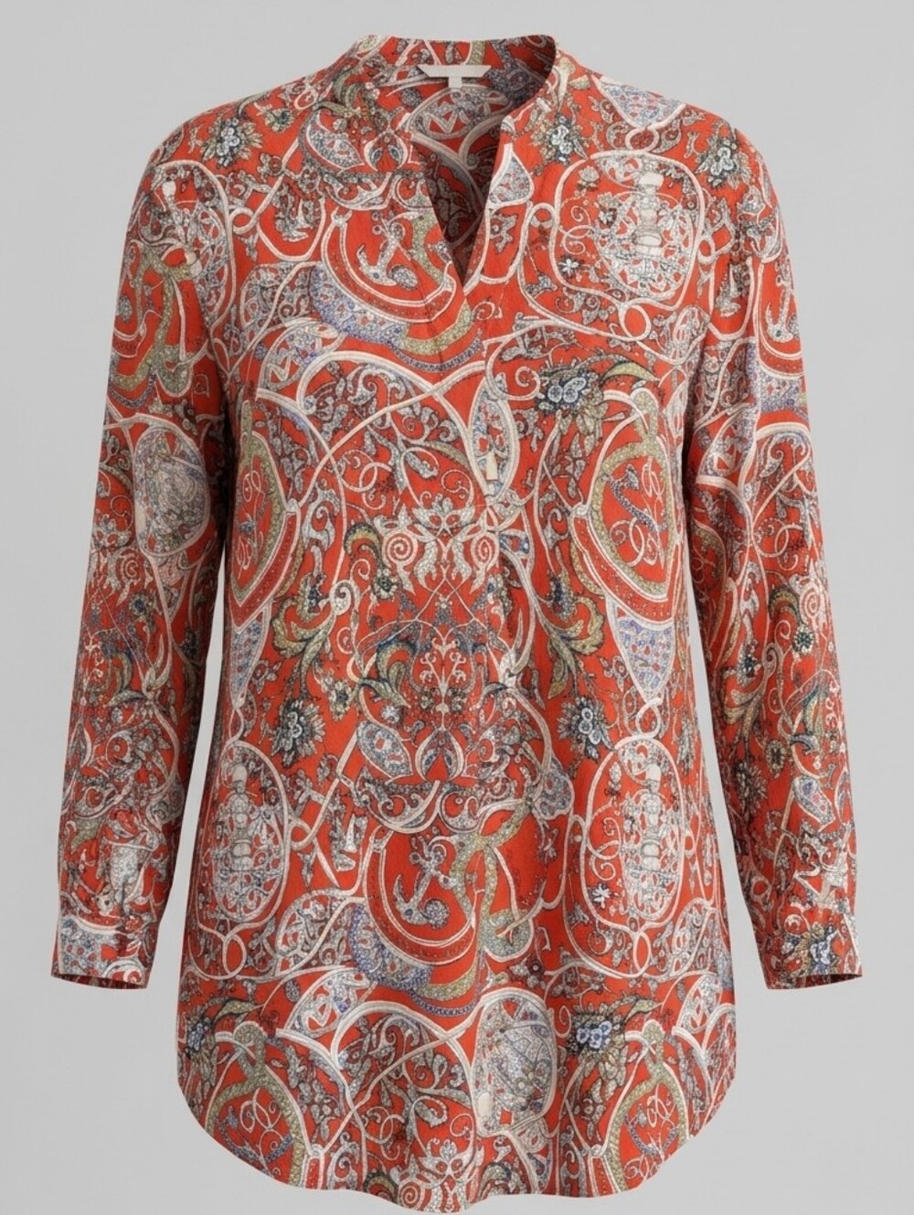 H&M Coral Paisley V-neck Women's Long Sleeve Flowy Boho Tunic/Cover Up Size XL